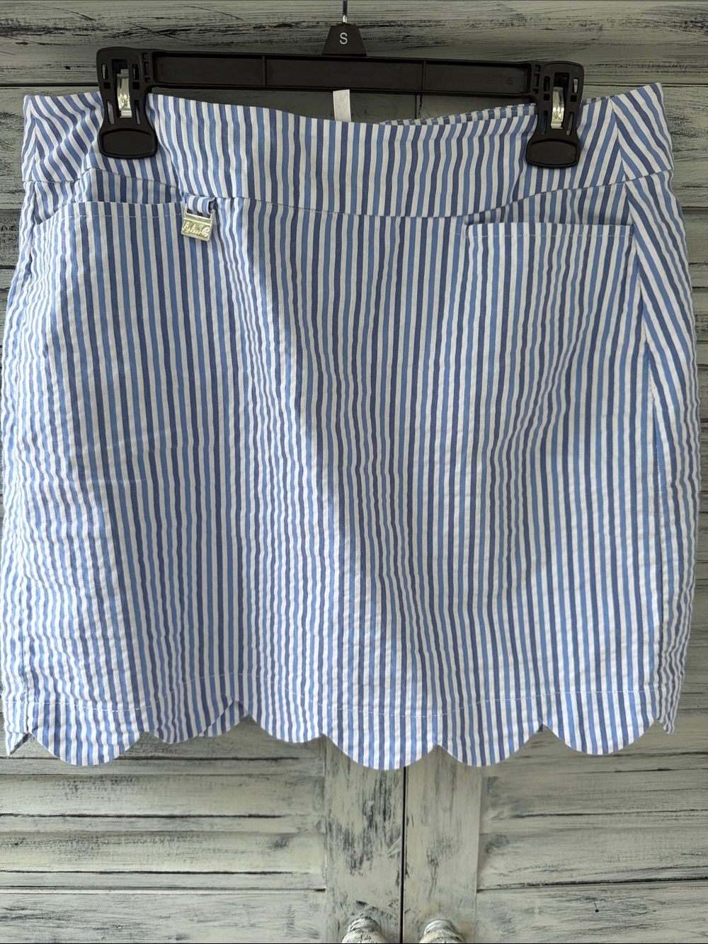 Lulu B Women's Blue & White Striped Scallop Hem Skirt/Skort Size 12